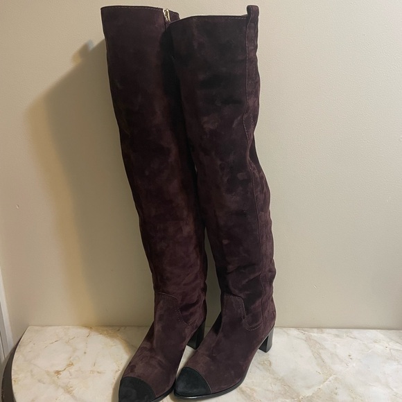 CHANEL Burgundy Over-the-Knee Boots - Picture 1 of 16